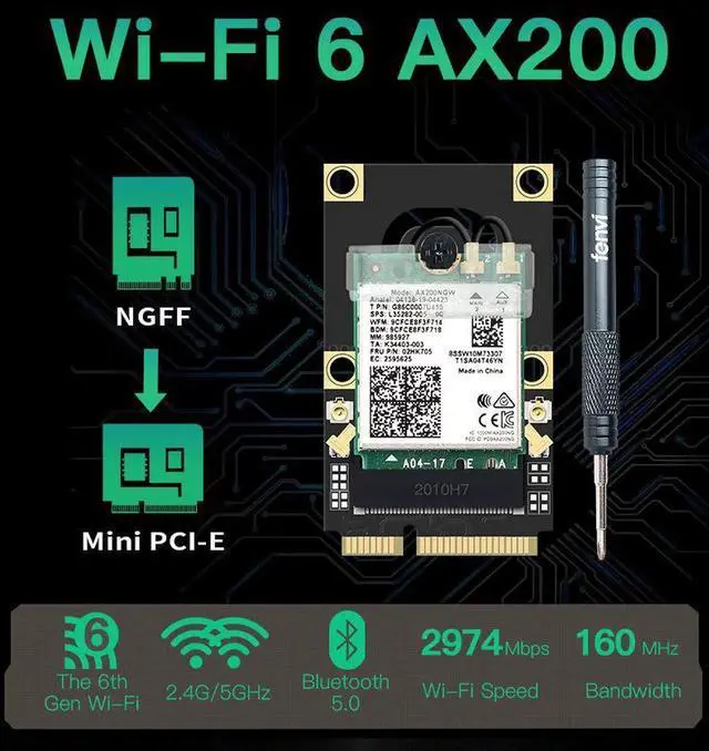 Alt view image 6 of 7 - 2974Mbps Wi-Fi 6 For Intel AX200 M.2 to Mini PCI-E Wifi Card Wireless Bluetooth 5.1 AX200NGW 2.4G/5Ghz 802.11ax Network Adapter