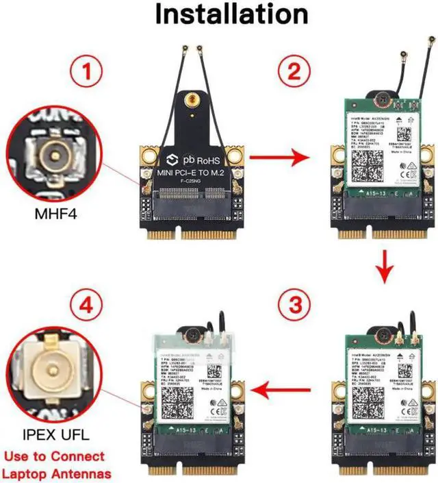 Alt view image 4 of 7 - 2974Mbps Wi-Fi 6 For Intel AX200 M.2 to Mini PCI-E Wifi Card Wireless Bluetooth 5.1 AX200NGW 2.4G/5Ghz 802.11ax Network Adapter