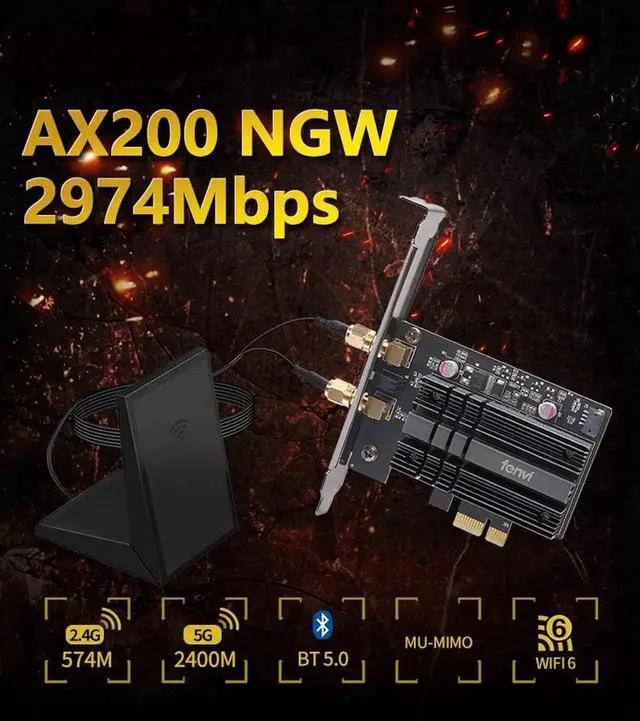 Alt view image 5 of 7 - Dual band 3000Mbps Wifi 6 Intel AX200 PCIe Wireless Wifi Adapter 2.4G/5Ghz 802.11ac/ax Bluetooth 5.0 AX200NGW Wi-fi Card For PC