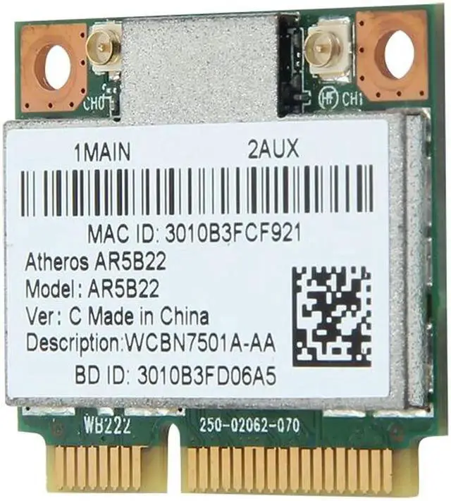 Alt view image 2 of 5 - Dual band 300Mbps Wifi AR5B22 Wireless 802.11bgn Half Mini PCI-E WLAN 2.4G/5Ghz Wi-Fi + Bluetooth 4.0 COMBO Lan Network card