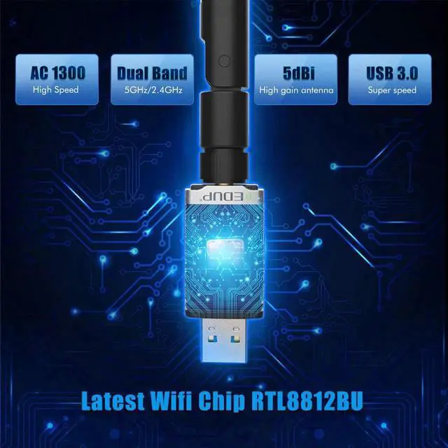 Alt view image 4 of 7 - 1300Mbps USB Wifi Adapter 2.4GHz/5GHz Band Wirelss RTL8812BU Network Card 5dBi Strong Antenna USB WiFi Dongle For PC Mac