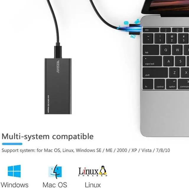 Alt view image 6 of 7 - mSATA to USB 3.1 Type-c SSD Case Aluminum 10Gbps SSD Portable Hard Disk Box 3*3/3*5 mSATA Laptop Solid State Disk Enclosure