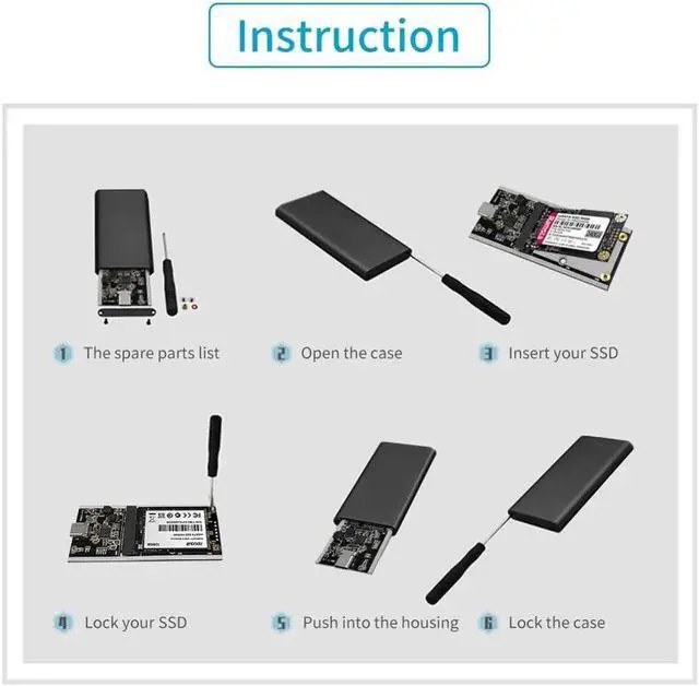 Alt view image 7 of 7 - mSATA to USB 3.1 Type-c SSD Case Aluminum 10Gbps SSD Portable Hard Disk Box 3*3/3*5 mSATA Laptop Solid State Disk Enclosure