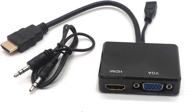Alt view image 3 of 6 - HDMI to VGA & HDMI Female Splitter with Audio Video Cable Converter Adapter For HDTV PC Monitor