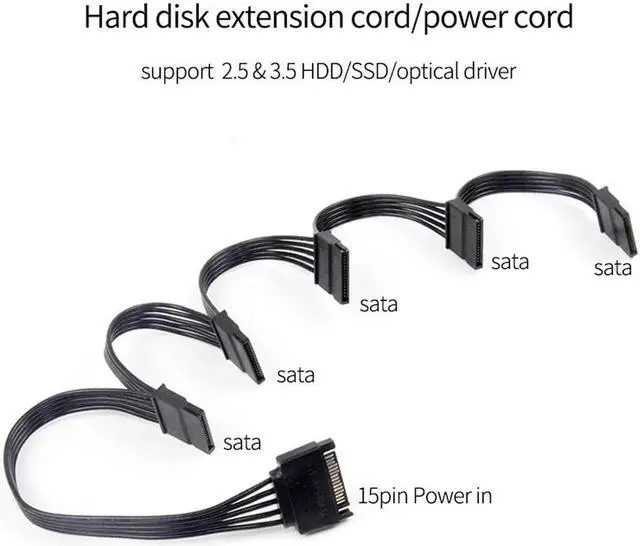 Alt view image 4 of 7 - 2pcs New SATA 15Pin M 1 to 5 SATA 15Pin F Hard Drive Power Supply Splitter Cable Cord for DIY PC Sever 15-pin Power Adapter 60CM Wire