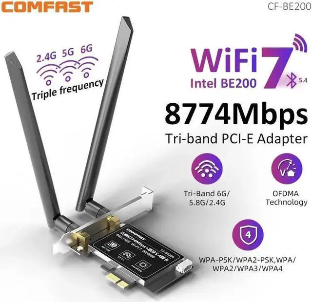 Main image of WiFi 7 BE200 PCI-E Network Card 2.4G&5G&6GHz Tri-band 8774Mbps BE200NGW Chip 802.11be Bluetooth 5.4 Wireless PCIe