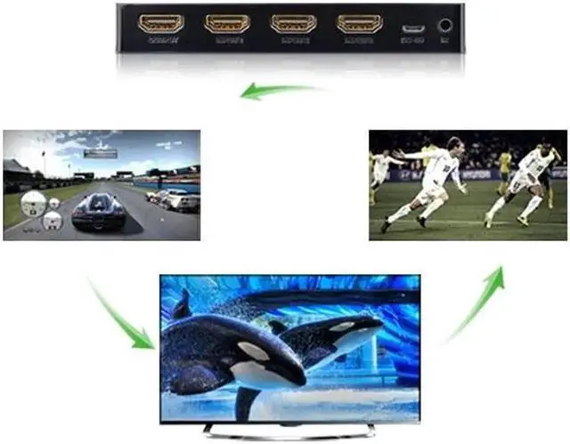 Alt view image 6 of 7 - HDMI Splitter 3 Port Hub Box Auto Ultra HD 4K x 2K 3D 1080p HD Switch 3 In 1 Out Switcher With Remote Control Power Adapter