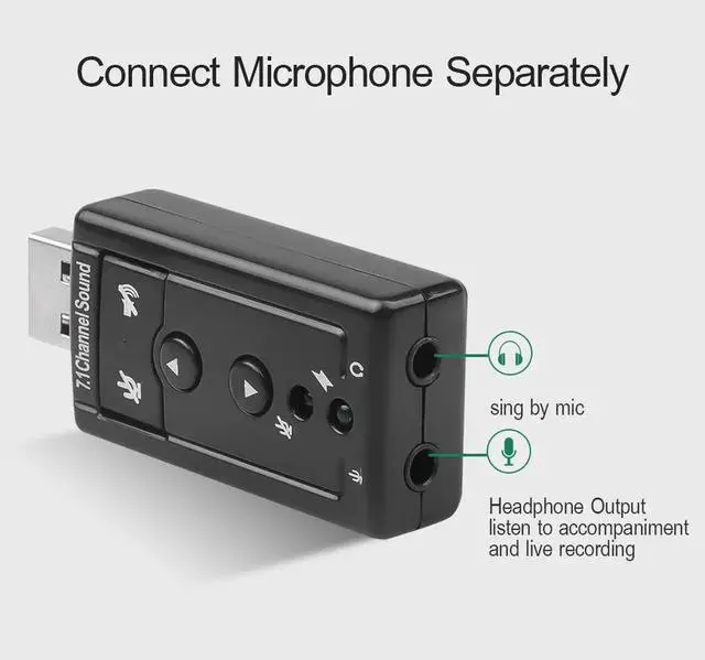 Alt view image 2 of 6 - External USB Sound Card USB2.0 Virtual 7.1 Channel Stereo 3.5mm Headphone Audio Adapter Microphone Sound Card