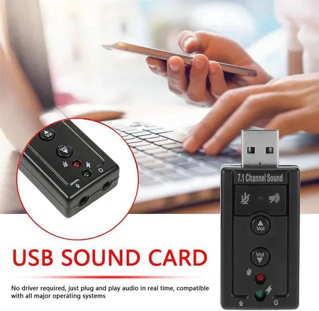 Alt view image 3 of 6 - External USB Sound Card USB2.0 Virtual 7.1 Channel Stereo 3.5mm Headphone Audio Adapter Microphone Sound Card
