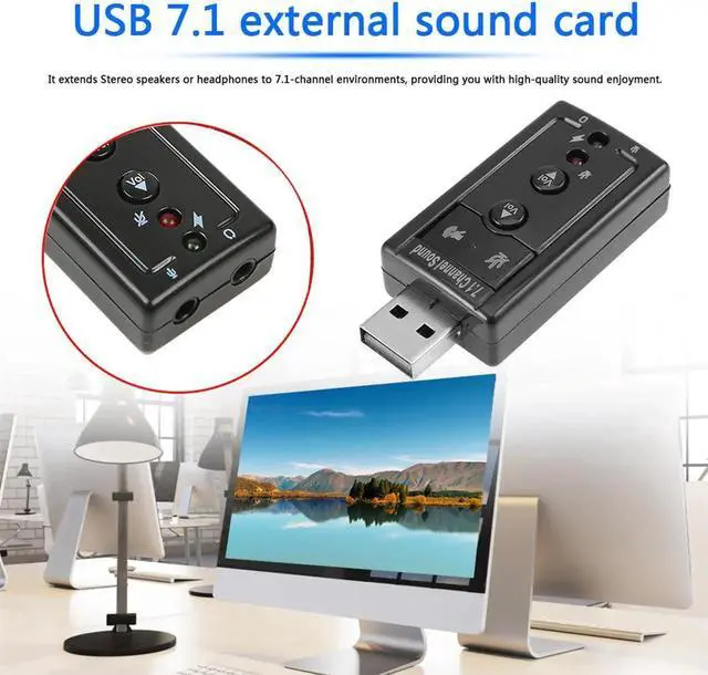Main image of External USB Sound Card USB2.0 Virtual 7.1 Channel Stereo 3.5mm Headphone Audio Adapter Microphone Sound Card
