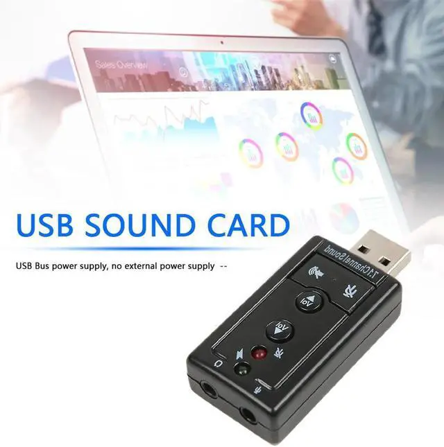 Alt view image 4 of 6 - External USB Sound Card USB2.0 Virtual 7.1 Channel Stereo 3.5mm Headphone Audio Adapter Microphone Sound Card