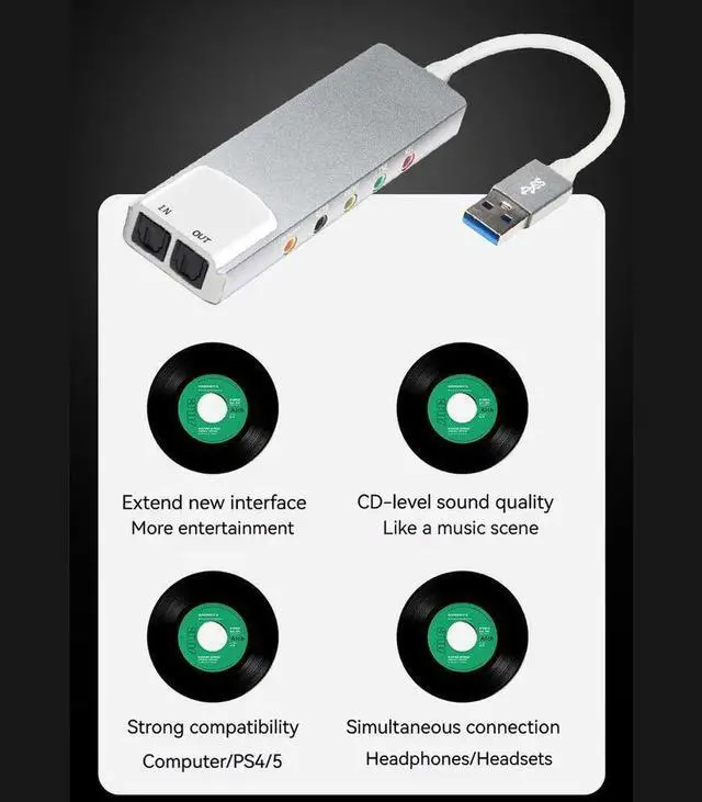 Alt view image 2 of 6 - External Audio Converter Aluminium Alloy USB Audio Adapter 7.1 5.1 Channel External Audio Card SPDIF Optical for Laptop Desktop