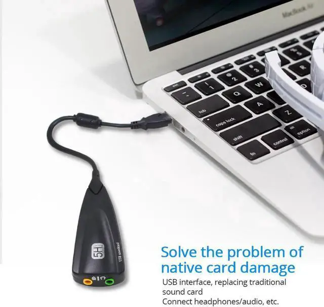 Alt view image 6 of 6 - External USB Sound Card 7.1 Adapter 5HV2 USB to 3D CH Sound Antimagnetic Audio Headset Microphone 3.5mm Jack For Laptop PC