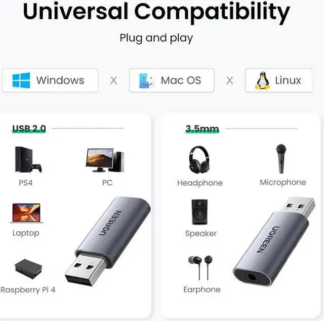 Alt view image 3 of 7 - USB Sound Card Audio Interface USB Sound Card for Laptop PC PS4 Earphone Microphone Audio Card USB External Sound Card