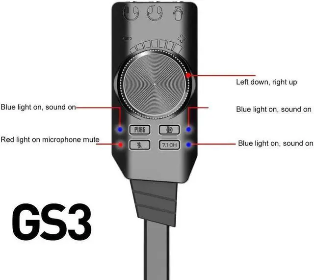 Alt view image 4 of 7 - 7.1Channel External USB Computer Game Sound Card for PUBG Gaming External Audio Card 3.5mm USB Adapter Plug and Play PC Laptop