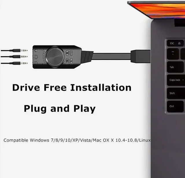Alt view image 3 of 7 - 7.1Channel External USB Computer Game Sound Card for PUBG Gaming External Audio Card 3.5mm USB Adapter Plug and Play PC Laptop
