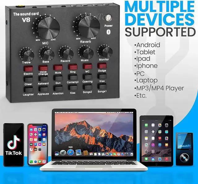 Alt view image 6 of 7 - V8 Audio USB External Sound Card Headset Microphone Webcast Personal Live Broadcast for Phone Computer