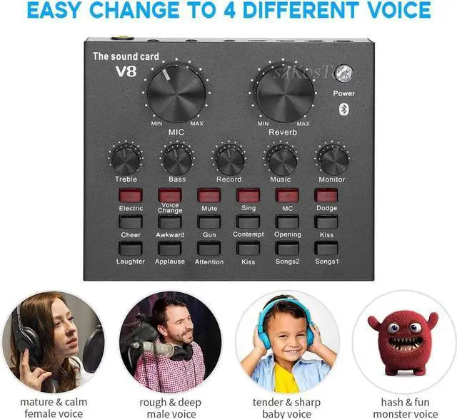 Alt view image 7 of 7 - V8 Audio USB External Sound Card Headset Microphone Webcast Personal Live Broadcast for Phone Computer