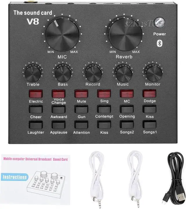 Alt view image 5 of 7 - V8 Audio USB External Sound Card Headset Microphone Webcast Personal Live Broadcast for Phone Computer