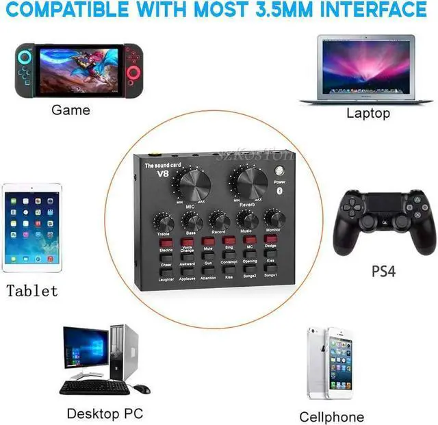 Alt view image 3 of 7 - V8 Audio USB External Sound Card Headset Microphone Webcast Personal Live Broadcast for Phone Computer