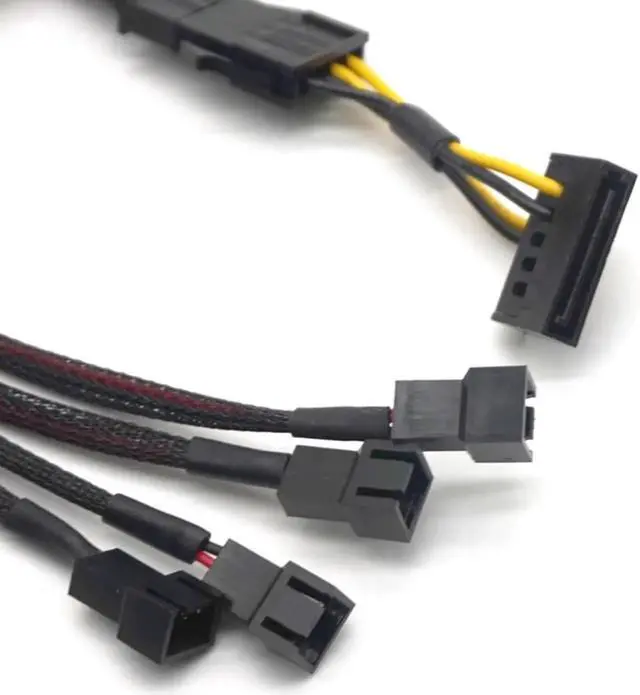 Alt view image 4 of 7 - 15 Pin SATA Cable Male to 4-Port Cooler Cooling Fan 3 Pin Socket 12V Power Supply Cable CORD 22AWG Wire for PC DIY