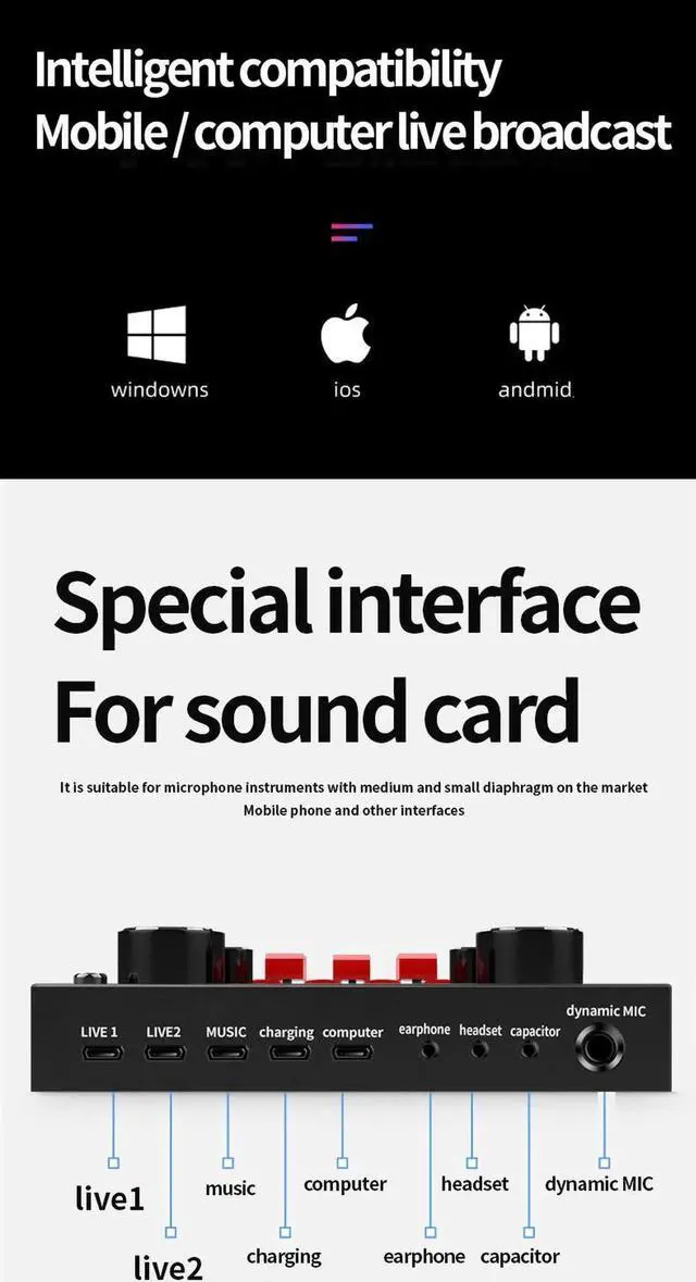 Alt view image 7 of 7 - Bluetooth sound card live broadcast equipment Web live entertainment for mobile phone/PC