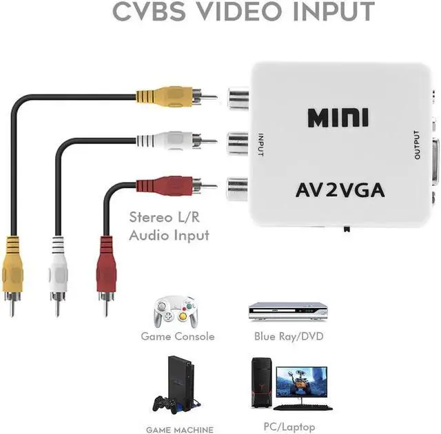 Alt view image 5 of 7 - 1080P Mini Video Convertor RCA AV to VGA Video Converter Conversor with 3.5mm Audio AV2VGA / CVBS Audio to PC HD Computer to TV