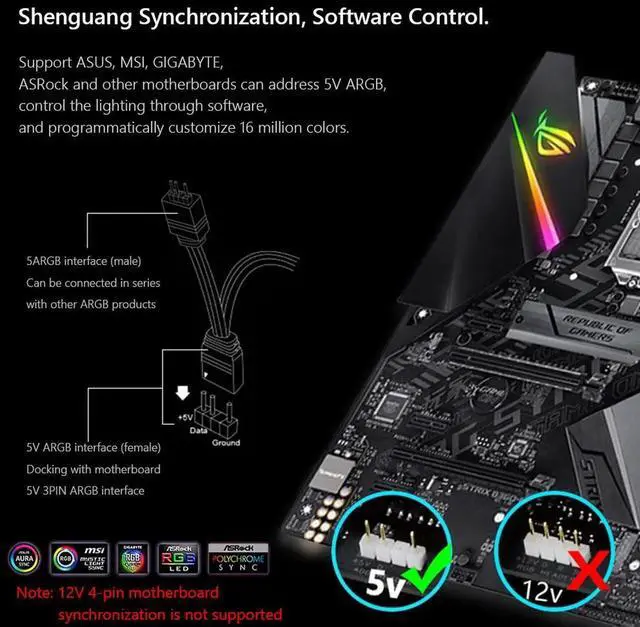 Alt view image 5 of 7 - ARGB Diamond LED Strip Magnetic Computer Light Bar 5V/3PIN Small 4Pin Colorful Light-Strip for PC Computer Case Chassis