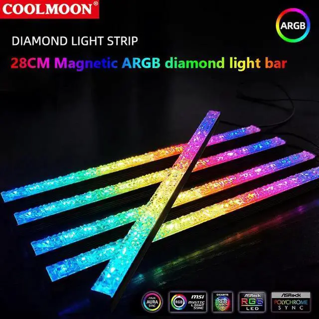 Alt view image 3 of 7 - ARGB Diamond LED Strip Magnetic Computer Light Bar 5V/3PIN Small 4Pin Colorful Light-Strip for PC Computer Case Chassis