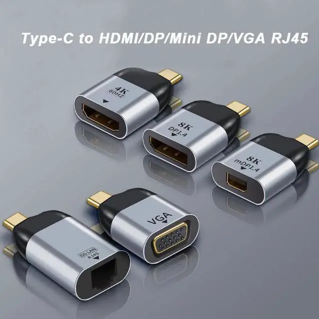 Alt view image 3 of 7 - USB C To DP/Mini DP/VGA/RJ45/HDMI-compatible Adapter USB Type C 8K/4K/1080P Video 1000Mbps Lan Ethernet Converter for Macbook