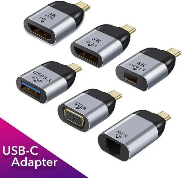 Alt view image 5 of 7 - USB C To DP/Mini DP/VGA/RJ45/HDMI-compatible Adapter USB Type C 8K/4K/1080P Video 1000Mbps Lan Ethernet Converter for Macbook