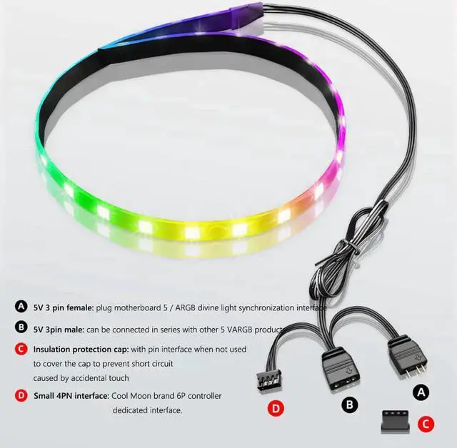 Alt view image 7 of 7 - 5V ARGB Chassis Light Strip Small 4Pin PC Case LED Light Bar SATA 3PIN Desktop Computer RGB Lamp Decoration
