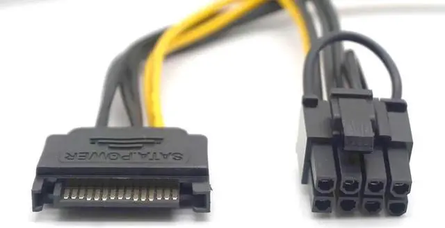 Alt view image 6 of 7 - 5PCS 15pin SATA male to 8pin(6+2) PCI-E Power Supply Cable 20cm SATA Cable 15-pin to 8 pin cable 18AWG Wire for video card