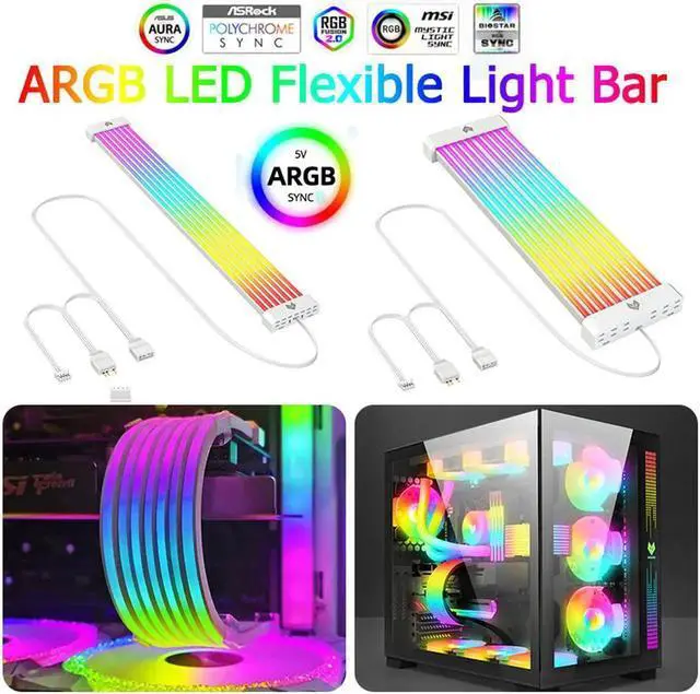 Alt view image 6 of 7 - Lamp Tape PC Backlight Flexible LED Strip Light 5V ARGB Aura Sync Multifunctional DIY for 24PIN Motherboard AL200