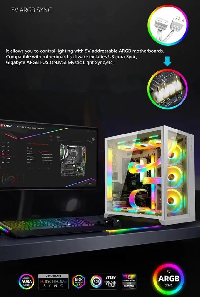 Alt view image 4 of 7 - Lamp Tape PC Backlight Flexible LED Strip Light 5V ARGB Aura Sync Multifunctional DIY for 24PIN Motherboard AL200