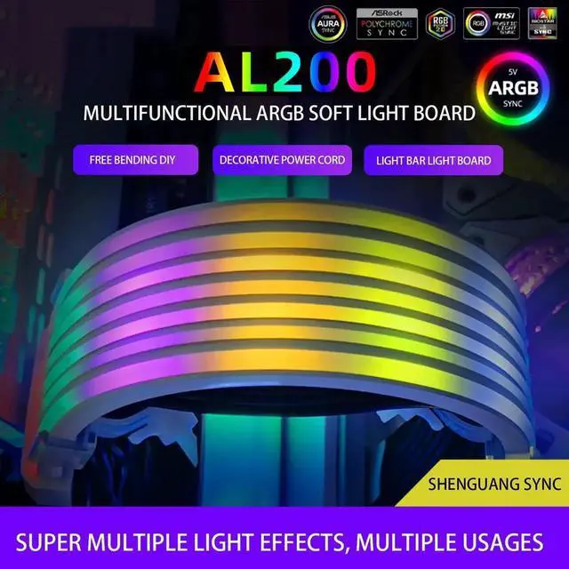 Alt view image 4 of 7 - Lamp Tape PC Backlight Flexible LED Strip Light 5V ARGB Aura Sync Multifunctional DIY for 24PIN Motherboard AL200