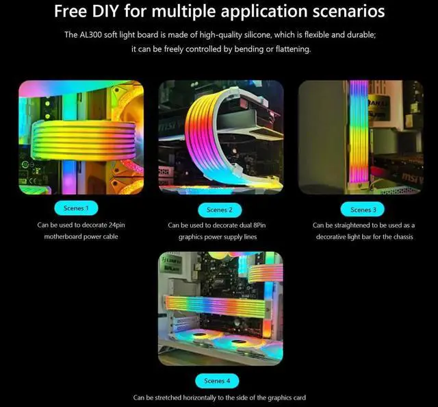 Alt view image 7 of 7 - Lamp Tape PC Backlight Flexible LED Strip Light 5V ARGB Aura Sync Multifunctional DIY for 24PIN Motherboard AL200