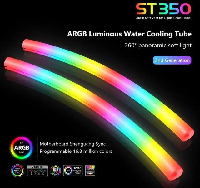 Alt view image 4 of 7 - Hose Pipe Aura Sync Luminous Sleeve Silicone Water Cooling Raditor Tube 5V 3PIN ARGB 4PIN Computer Case Decoration