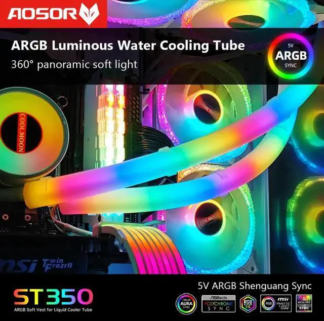 Alt view image 5 of 7 - Hose Pipe Aura Sync Luminous Sleeve Silicone Water Cooling Raditor Tube 5V 3PIN ARGB 4PIN Computer Case Decoration