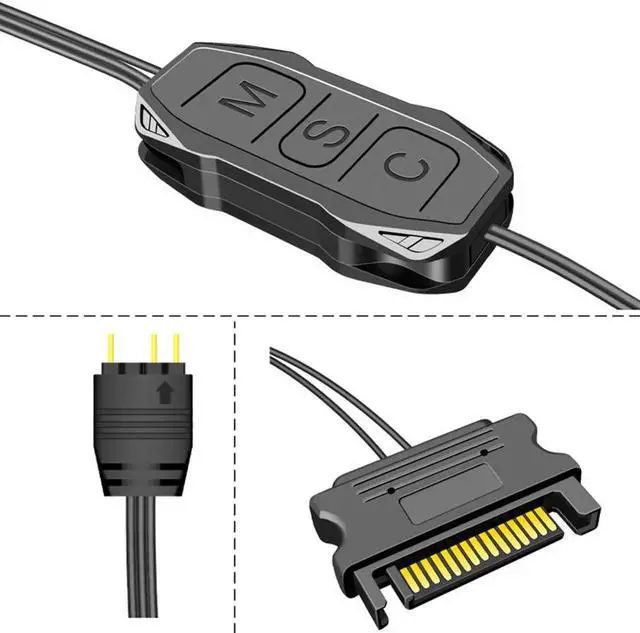 Alt view image 3 of 7 - AR-1 RGB Controller Cable 5V 3 Pin 3pin to SATA ARGB Mini Controller HUB Adapter for PC Fan Cooling Fan Light Strip