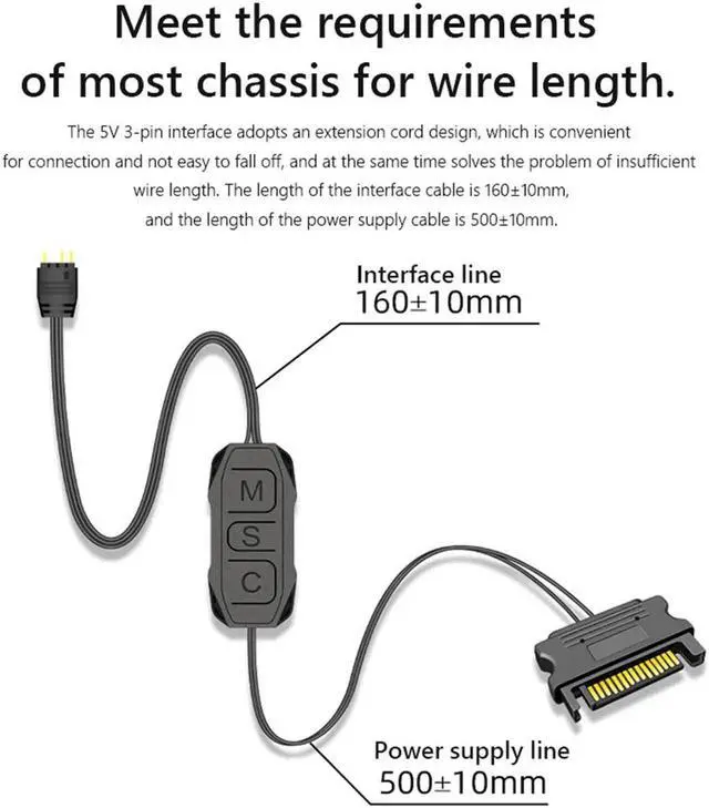 Alt view image 6 of 7 - AR-1 RGB Controller Cable 5V 3 Pin 3pin to SATA ARGB Mini Controller HUB Adapter for PC Fan Cooling Fan Light Strip