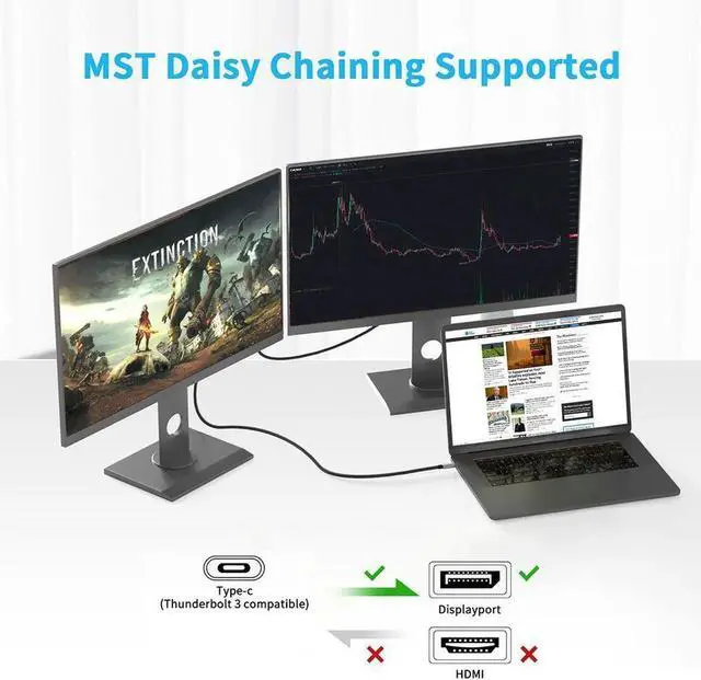 Alt view image 4 of 7 - Thunderbolt 3 USB C to Displayport 1.4 cable 8K 4K 144Hz 2K 165Hz USB 3.1 Type C to DP cable