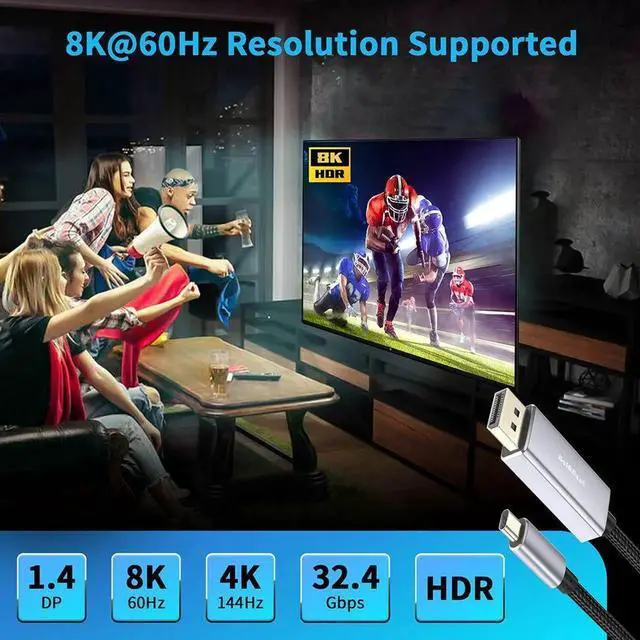 Alt view image 5 of 7 - Thunderbolt 3 USB C to Displayport 1.4 cable 8K 4K 144Hz 2K 165Hz USB 3.1 Type C to DP cable