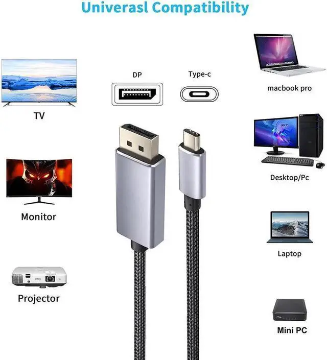 Alt view image 6 of 7 - Thunderbolt 3 USB C to Displayport 1.4 cable 8K 4K 144Hz 2K 165Hz USB 3.1 Type C to DP cable