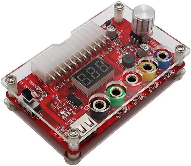 Main image of 24Pin ATX Power Supply Breakout Board Acrylic Case Kit Module Adapter Power Connector Supports 3.3V/5V/12V 1.8V-10.8V Adjustable