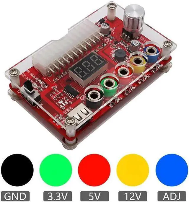 Alt view image 2 of 6 - 24Pin ATX Power Supply Breakout Board Acrylic Case Kit Module Adapter Power Connector Supports 3.3V/5V/12V 1.8V-10.8V Adjustable
