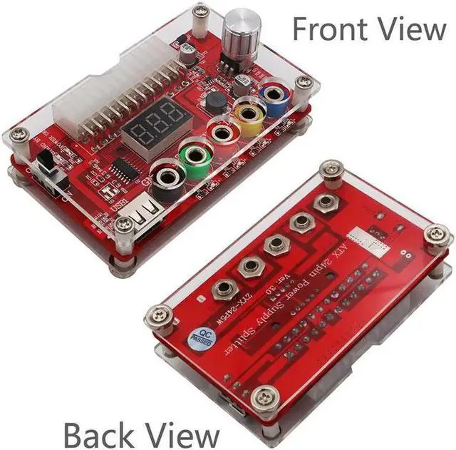 Alt view image 3 of 6 - 24Pin ATX Power Supply Breakout Board Acrylic Case Kit Module Adapter Power Connector Supports 3.3V/5V/12V 1.8V-10.8V Adjustable