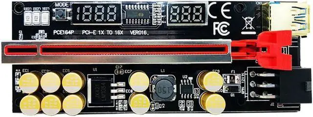 Alt view image 7 of 7 - Newest VER016 PCIE Riser 016 V016 Riser PCI Express X16 Temperature Voltage 3 RGB LED 6P USB Mining Riser For Video Card