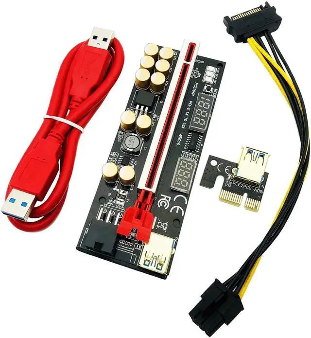 Alt view image 6 of 7 - Newest VER016 PCIE Riser 016 V016 Riser PCI Express X16 Temperature Voltage 3 RGB LED 6P USB Mining Riser For Video Card