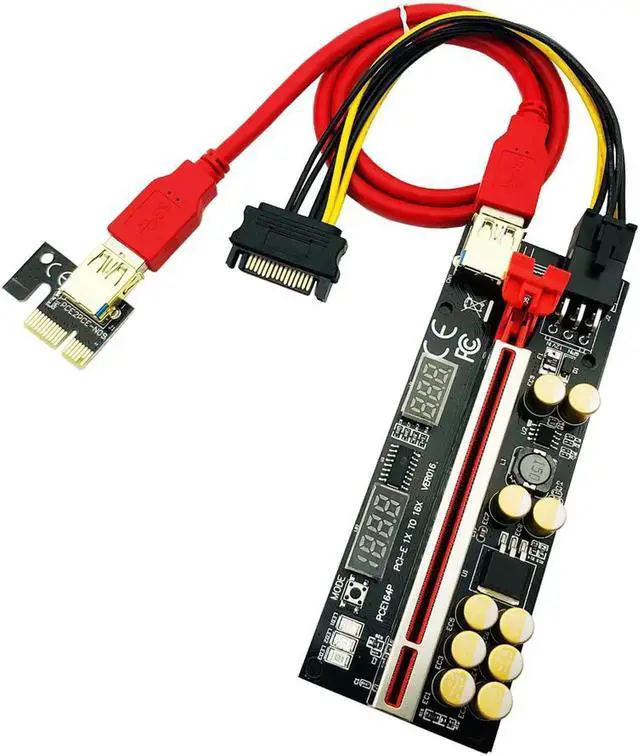 Alt view image 2 of 7 - Newest VER016 PCIE Riser 016 V016 Riser PCI Express X16 Temperature Voltage 3 RGB LED 6P USB Mining Riser For Video Card